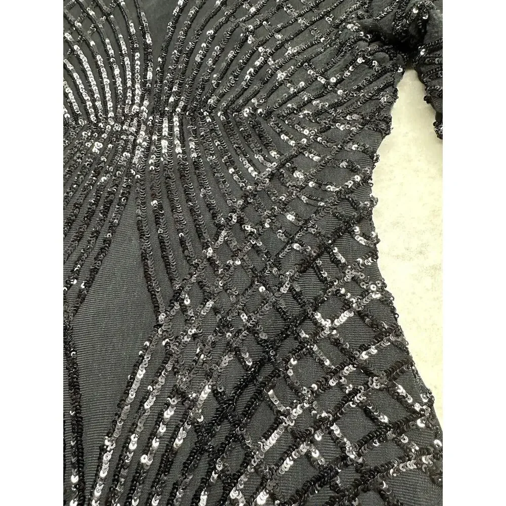 Windsor Black Sequin Mini Dress Formal Semi Formal Size Small Stunning Long Sl - Picture 4 of 10